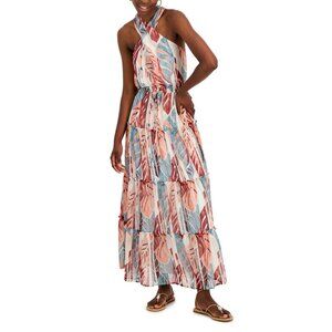INC International Concepts Womens Printed Halter Maxi Dress Blue Salmon size M